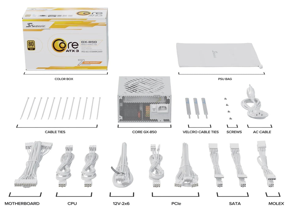EAN 4711173878728 - Seasonic CORE GX-850 unidad de fuente de alimentación 850 W 20+4 pin ATX ATX Blanco imagen 2