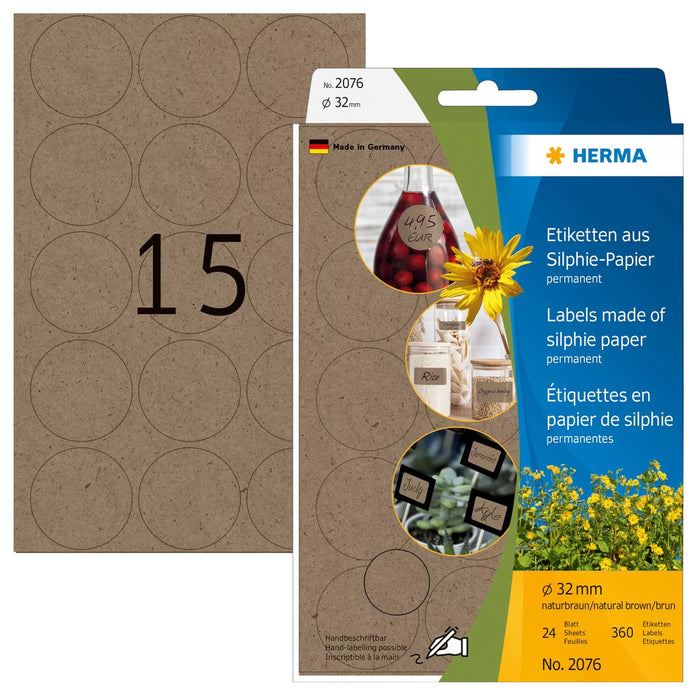EAN 4008705020763 - HERMA 2076 etiqueta autoadhesiva Alrededor Permanente Marrón 360 pieza(s) imagen 1