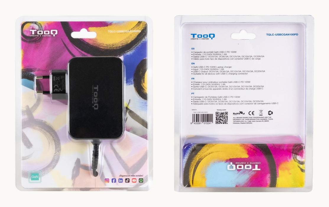 EAN 8433281015241 - TooQ TQLC-USBCGAN100PD cargador de dispositivo móvil Portátil, Universal Corriente alterna Interior imagen 4