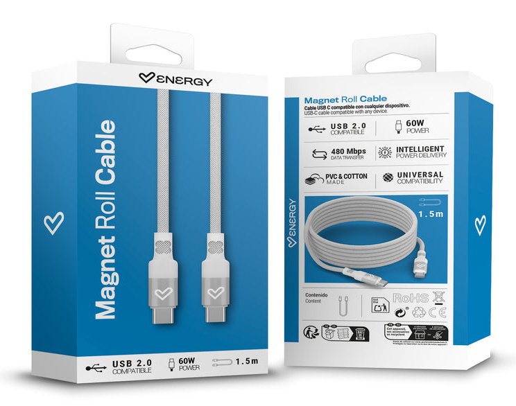 EAN 8432426501175 - Energy Sistem Magnet Roll cable cable USB USB 2.0 1,5 m USB C 0,48 Gbit/s 60 W Blanco imagen 6