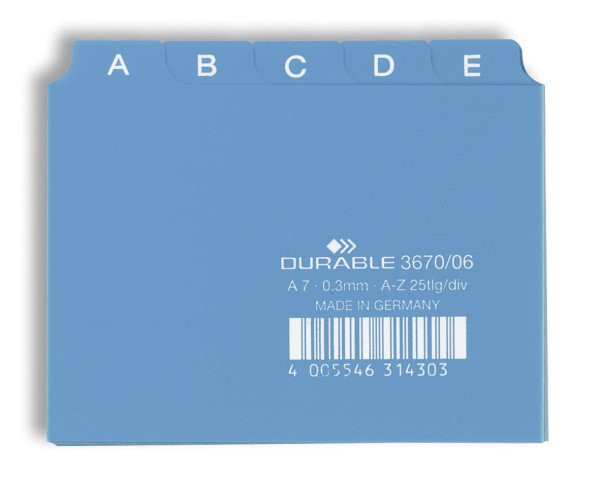 EAN 4005546314303 - Durable 367006 lengüeta de índice Separador alfabético con pestaña PVC Azul imagen 1