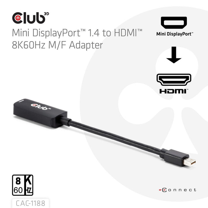 EAN 8719214473341 - CLUB3D CAC-1188 adaptador de cable de vídeo 0,09 m Mini DisplayPort HDMI Negro imagen 3