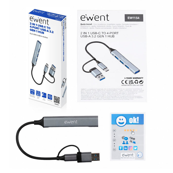 EAN 8052101435702 - Ewent EW1154 hub de interfaz USB 3.2 Gen 1 (3.1 Gen 1) Type-A + Type-C Gris imagen 3