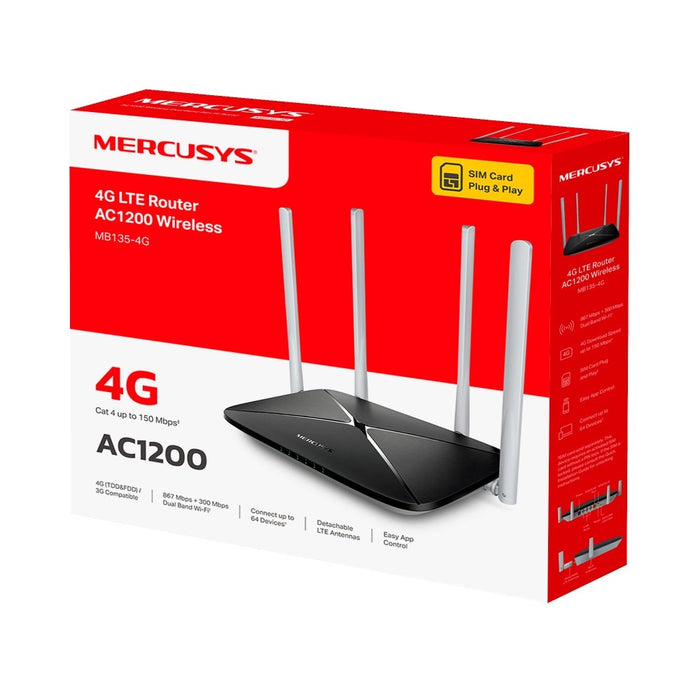 EAN 6957939004170 - Mercusys MB135-4G router inalámbrico Ethernet rápido Doble banda (2,4 GHz / 5 GHz) Negro imagen 4