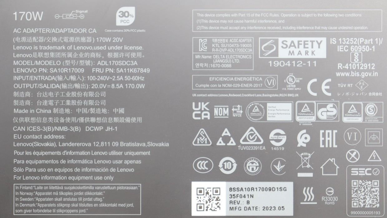 EAN 5715063312353 - Lenovo 5A11K67849 adaptador e inversor de corriente Interior 170 W Negro imagen 8