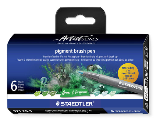 EAN 4007817097144 - Staedtler Pigment Arts Brush Pen Greens & Turquoises rotulador Verde, Turquesa 6 pieza(s) imagen 1