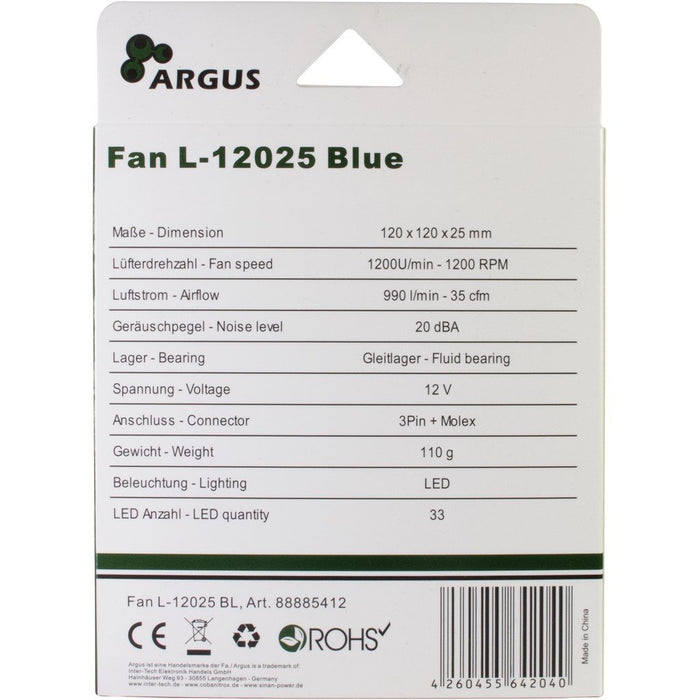 EAN 4260455642040 - Inter-Tech L-12025 Carcasa del ordenador Ventilador 12 cm Negro, Azul imagen 6