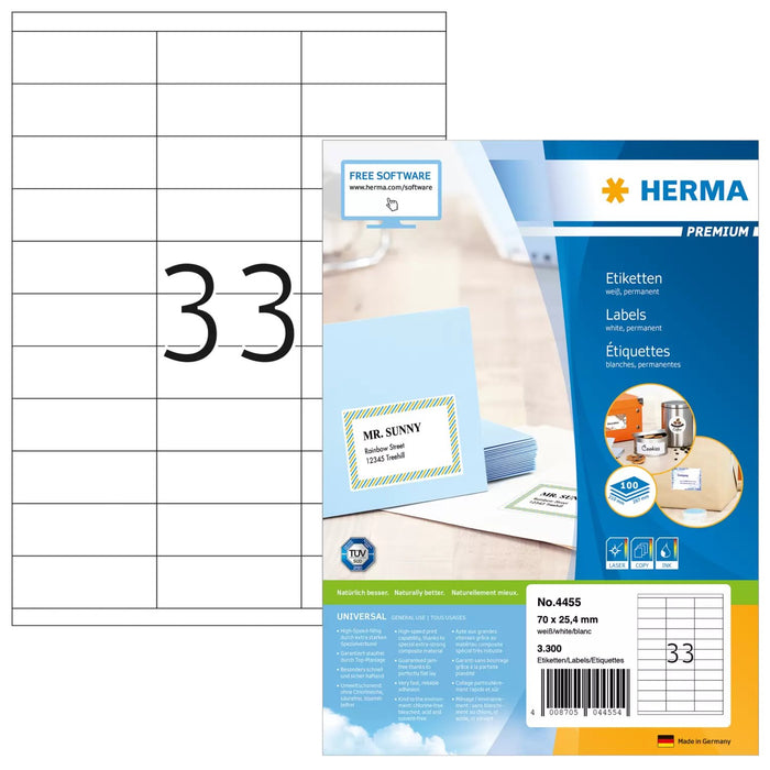 EAN 4008705044554 - HERMA 4455 etiqueta de impresora Blanco Etiqueta para impresora autoadhesiva imagen 1