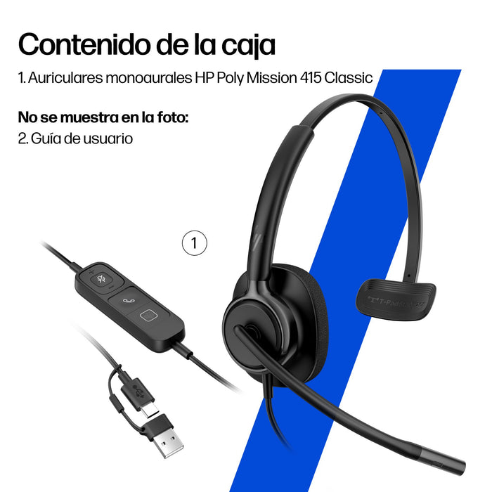 EAN 0199764365569 - HP Poly Mission 415 Monaural USB Wired Headset Classic (Bulk) Negro imagen 8