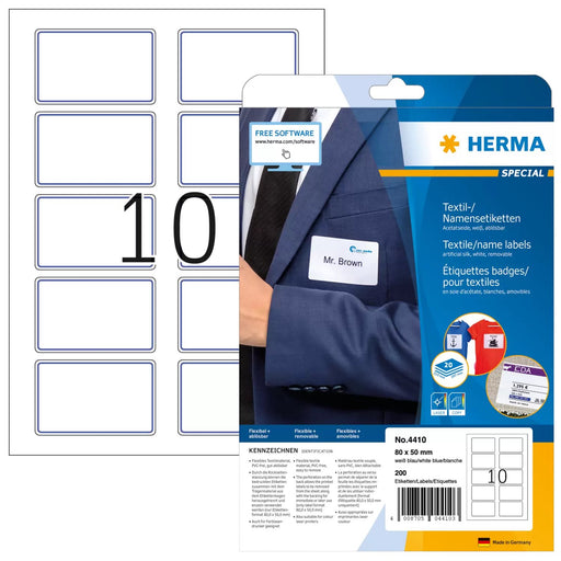 EAN 4008705044103 - HERMA 4410 etiqueta autoadhesiva Rectángulo redondeado Desmontable Azul, Blanco 200 pieza(s) imagen 1