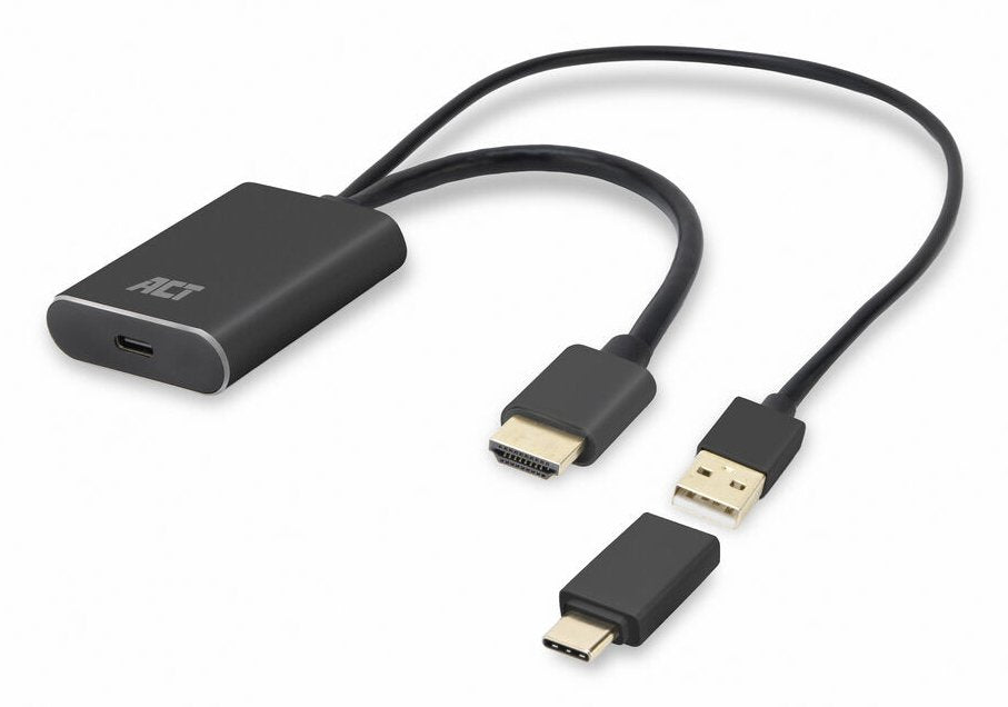 EAN 8716065584844 - ACT AC7537 adaptador de cable de vídeo 0,25 m USB Tipo C HDMI + USB Negro imagen 1