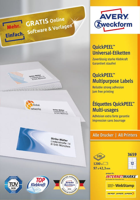 EAN 4004182036594 - Avery 3659 etiqueta autoadhesiva Rectángulo Permanente Blanco 1200 pieza(s) imagen 2
