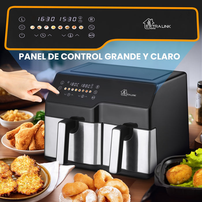 EAN 5906168638671 - Extralink HOME AIR FRYER 10L (6L+4L) EU SJ-1000 2500W freidora Doble Freidora de aire caliente Negro imagen 20