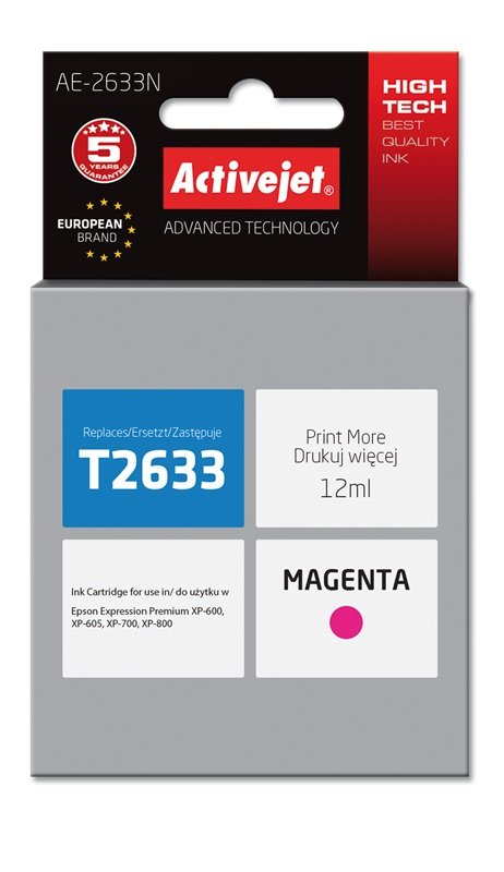 EAN 5901443017547 - Activejet AE-2633N cartucho de tinta 1 pieza(s) Compatible Alto rendimiento (XL) Magenta imagen 1