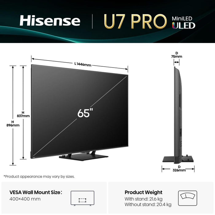 EAN 6942351417325 - Hisense 65U7Q PRO 165,1 cm (65") 4K Ultra HD Smart TV Wifi Negro 500 cd / m² imagen 2