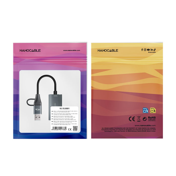 EAN 8433281017382 - Nanocable 10.15.0001 adaptador de cable de vídeo HDMI tipo A (Estándar) USB Type-C + USB Type-A Gris imagen 4