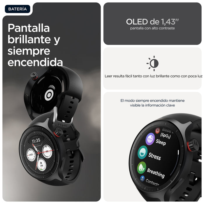 EAN 840493615073 - Motorola Moto Watch 3,63 cm (1.43") OLED 47 mm Digital Pantalla táctil Negro GPS (satélite) imagen 11