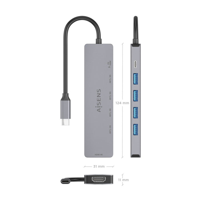 EAN 8435739905210 - AISENS ASUC-6P047-GR base para portátil y replicador de puertos Alámbrico USB 3.2 Gen 1 (3.1 Gen 1) Type- imagen 4