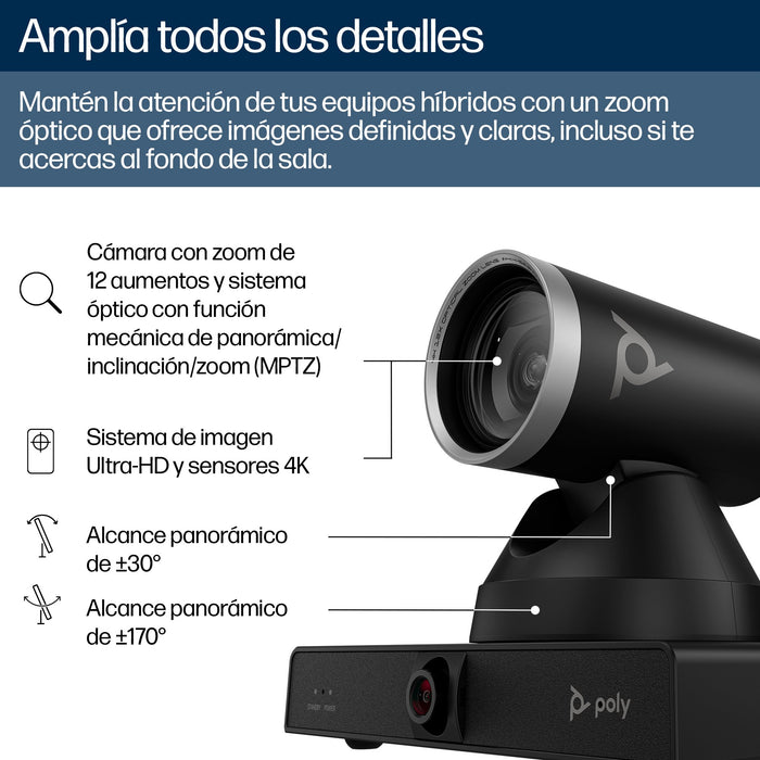 EAN 0198122304387 - HP Poly Studio E60 Smart Camera 4K MPTZ with 12x Optical Zoom 8 MP Negro 3840 x 2160 Pixeles 60 pps imagen 7
