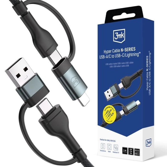 EAN 5903108680363 - 3MK 5903108680363 cable USB USB 2.0 1 m USB A/USB C USB C/Lightning 0,48 Gbit/s 60 W Negro imagen 1