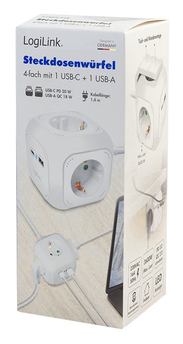 EAN 4052792073874 - LogiLink LPS283U base múltiple 1,4 m 4 salidas AC Interior Blanco imagen 5