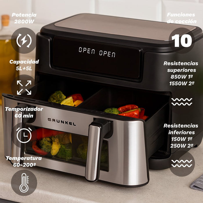 EAN 8426156019024 - Grunkel 8426156019024 freidora Doble 10 L Independiente 2800 W Freidora de aire caliente Negro imagen 2