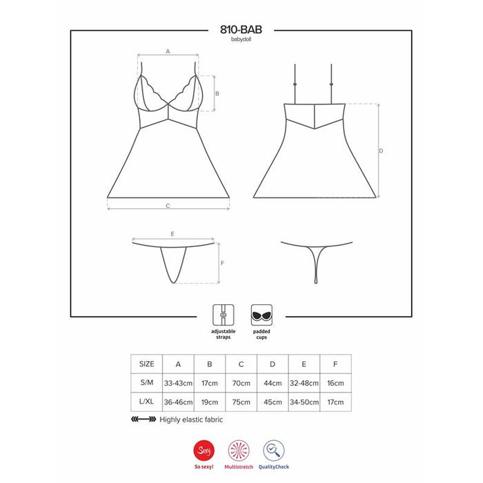 Babydoll Y Tanga Color Negro Talla (Interno):S/M