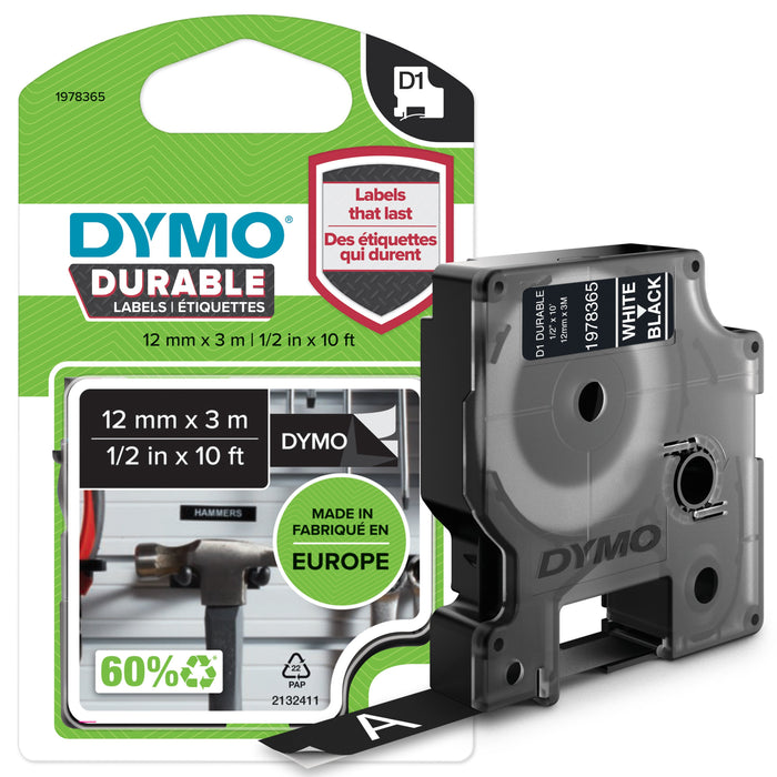 EAN 3501179783659 - DYMO D1 Durable - White on Black - 12mm cinta para impresora de etiquetas Blanco sobre negro imagen 1