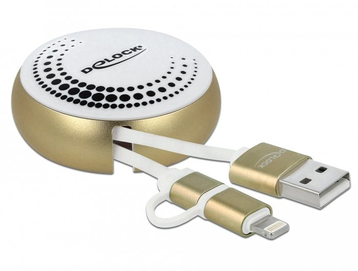 EAN 4043619858200 - DeLOCK 85820 cable USB USB 2.0 0,92 m USB A Micro-USB B/Lightning Oro, Blanco imagen 1