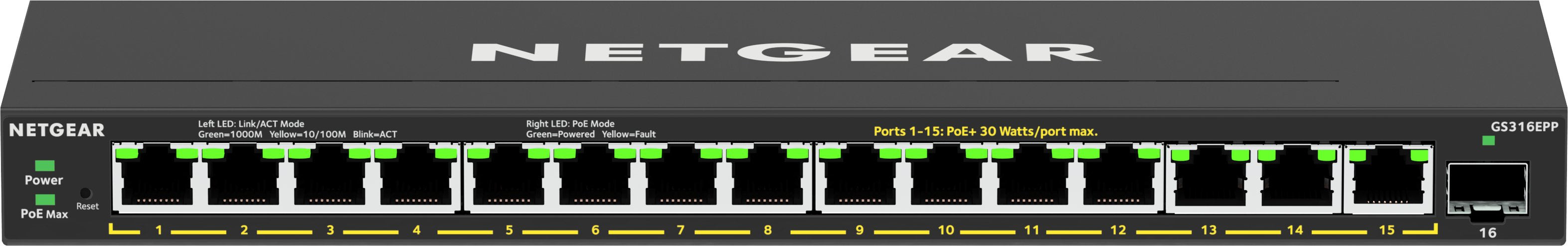 EAN 0606449154405 - NETGEAR 16-Port High-Power PoE+ Gigabit Ethernet Plus Switch (231W) with 1 SFP port (GS316EPP) Gestionado imagen 4
