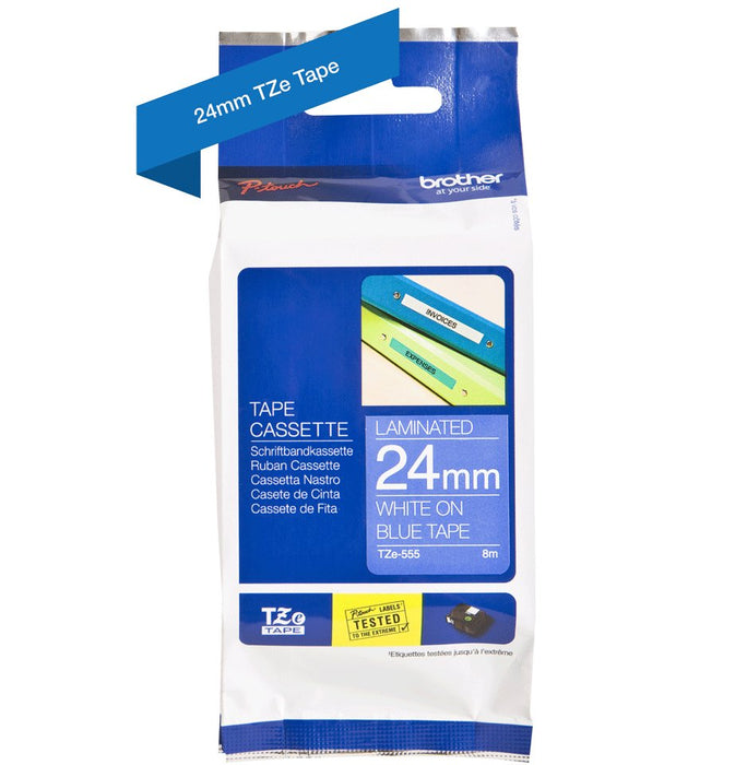 EAN 4977766686563 - Brother TZE-555 cinta para impresora de etiquetas Blanco sobre azul imagen 3
