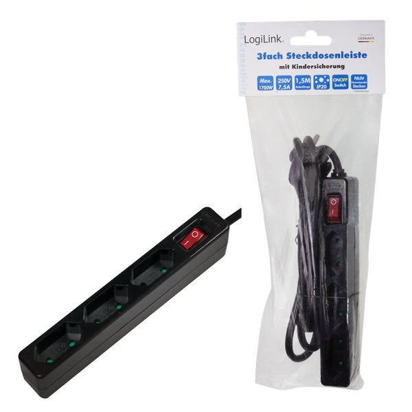EAN 4052792049688 - LogiLink LPS230B base múltiple 1,5 m 3 salidas AC Negro imagen 5