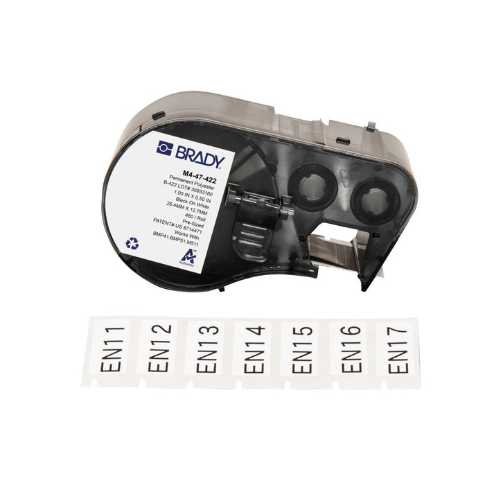 EAN 888434591659 - Brady M4-47-422 etiqueta de impresora Negro, Blanco Etiqueta para impresora autoadhesiva imagen 1