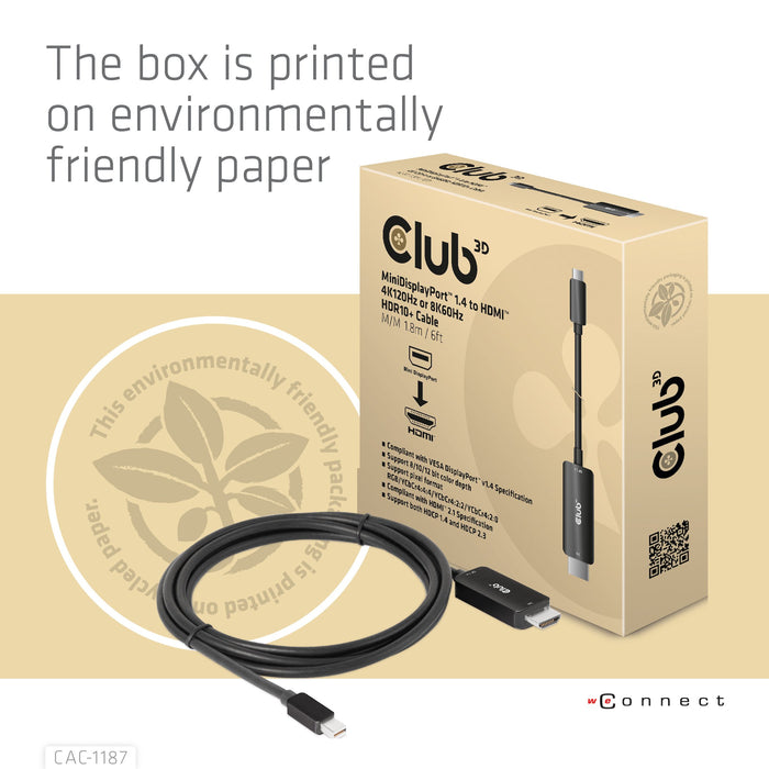 EAN 8719214472535 - CLUB3D CAC-1187 adaptador de cable de vídeo 1,8 m Mini DisplayPort HDMI Negro imagen 8