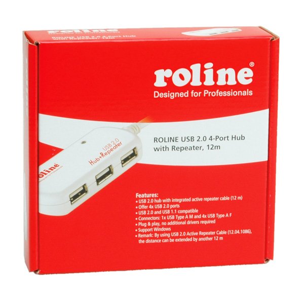 EAN 7611990188185 - ROLINE USB 2.0 Hub, 4 Ports, with Repeater 12 m Blanco imagen 2