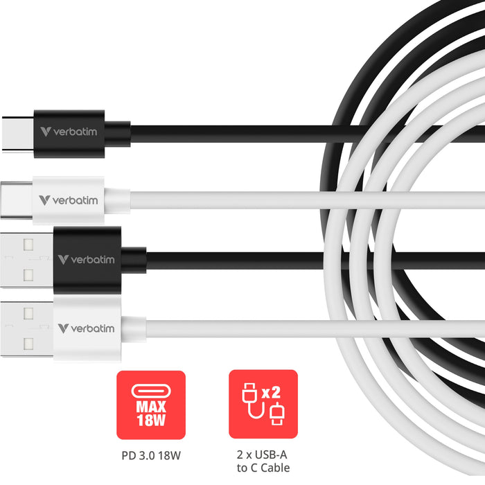 EAN 23942323938 - Verbatim 32393 cable USB USB 2.0 1 m USB A USB C 0,48 Gbit/s 18 W Negro, Blanco imagen 3