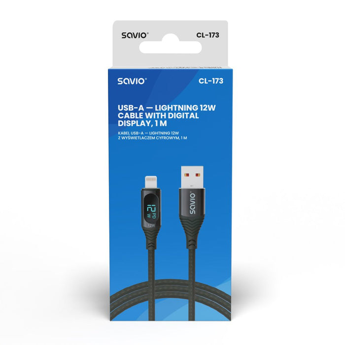 EAN 5901986047797 - Savio USB - Lightning cable with display CL-173 1 m black Negro imagen 2