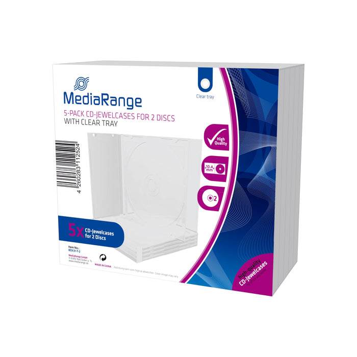 EAN 4260283112524 - MediaRange Cajas CD doble, 10 mm, Transparente, 5 unidades Caja transparente para CD 2 discos imagen 1
