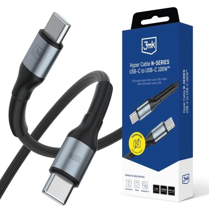 EAN 5903108680202 - 3MK 5903108680202 cable USB USB 2.0 1 m USB C 0,48 Gbit/s 100 W Negro, Plata imagen 1