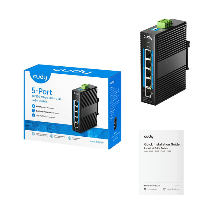 EAN 6971690792190 - Cudy 5-Port 10/100 Mbps Industrial PoE+ Switch, IF1005P 2.0 Fast Ethernet (10/100) Energía sobre Ethernet imagen 3
