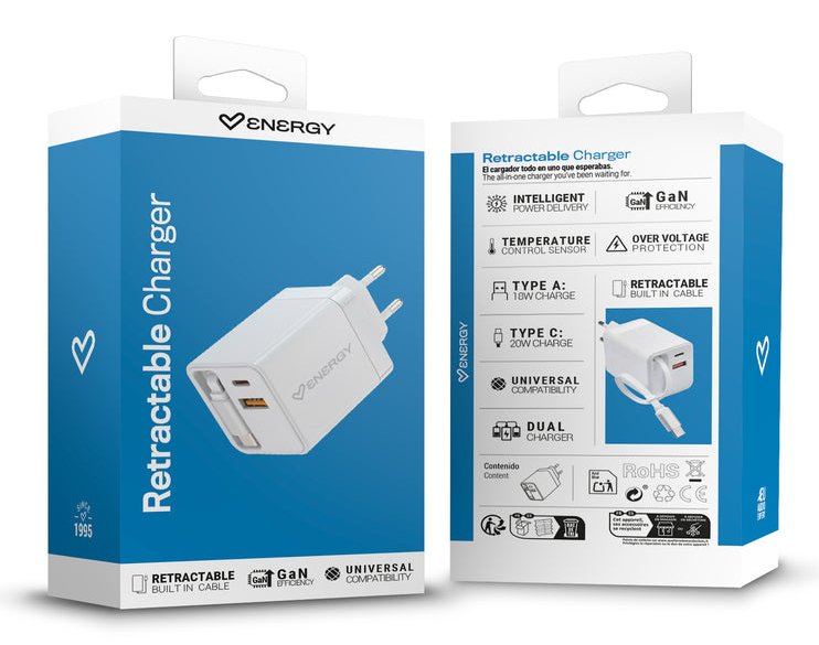 EAN 8432426500895 - Energy Sistem Retractable Charger Universal Blanco Corriente alterna Interior imagen 6
