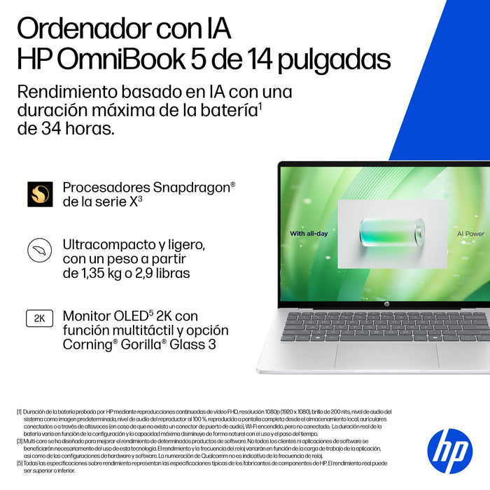 EAN 821844742624 - HP OmniBook 5 Laptop Next Gen AI 14-he0001nsx Copilot+ PC Snapdragon X1-26-100 Portátil 35,6 cm (14") 2K 1 imagen 4