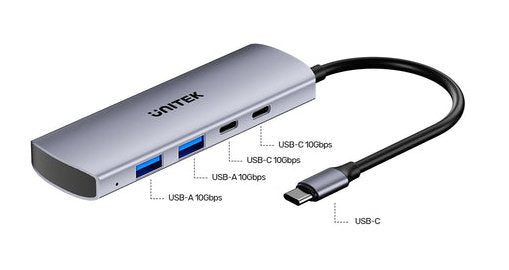 EAN 4894160057471 - UNITEK uHUB Q4 USB 3.2 Gen 1 (3.1 Gen 1) Type-C 10000 Mbit/s Gris imagen 10
