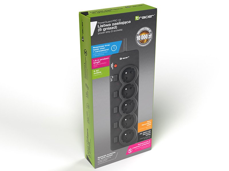EAN 5907512868553 - Tracer PowerGuard PRO Negro 5 salidas AC 1,6 m imagen 4