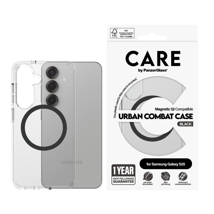 EAN 5715685016929 - PanzerGlass CARE™ by ® Urban Combat Case Transparent w. Black Qi Compatible Samsung Galaxy S25 funda para imagen 2