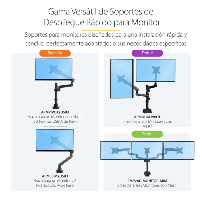 EAN 0065030902038 - StarTech.com 3MP2AG-MONITOR-ARM soporte para monitor 68,6 cm (27") Negro imagen 19
