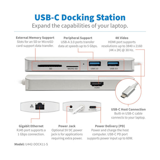 EAN 0037332213372 - Tripp Lite U442-DOCK11-S base para portátil y replicador de puertos USB 3.2 Gen 2 (3.1 Gen 2) Type-C imagen 2