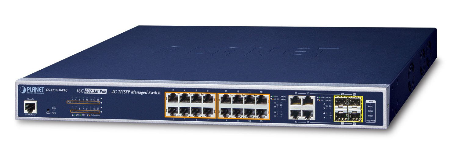 EAN 4711605282215 - PLANET GS-4210-16P4C switch Gestionado L2/L4 Gigabit Ethernet (10/100/1000) Energía sobre Ethernet (PoE)  imagen 1