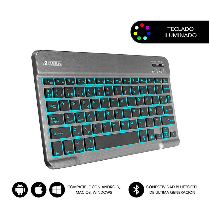 EAN 8436586740597 - SUBBLIM TECLADO SMART BACKLIT BLUETOOTH GREY QWERTY Español Negro, Gris imagen 1