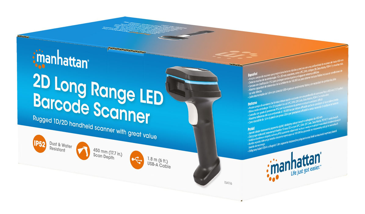 EAN 0766623154116 - Manhattan 154116 lector de código de barras Lector de códigos de barras portátil 1D/2D LED Negro imagen 9
